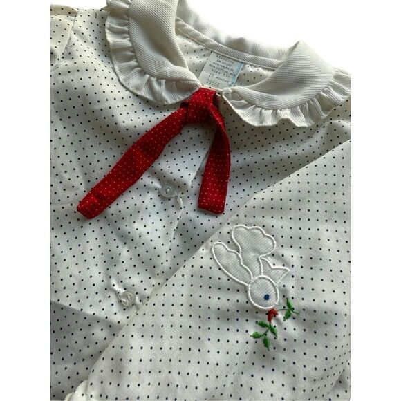 Vintage Baby Girl Navy Blue Corduroy Jumper/Dress & Polka Dot Collard Blouse - Picture 7 of 13